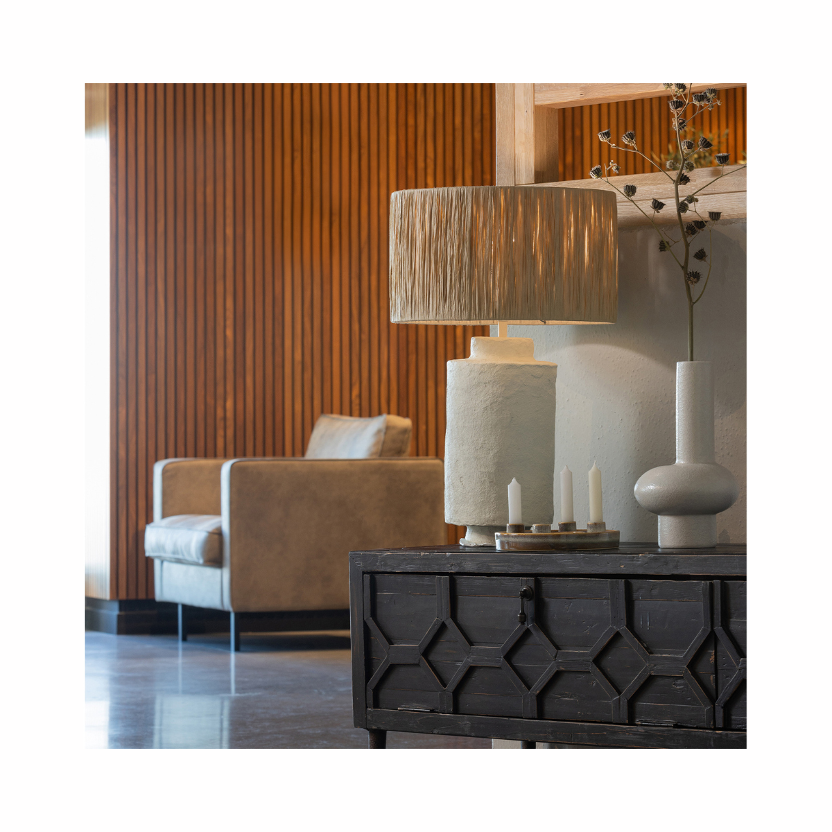 TISCHLAMPE METALL SCHIRM - RAPHIA NATUREL
